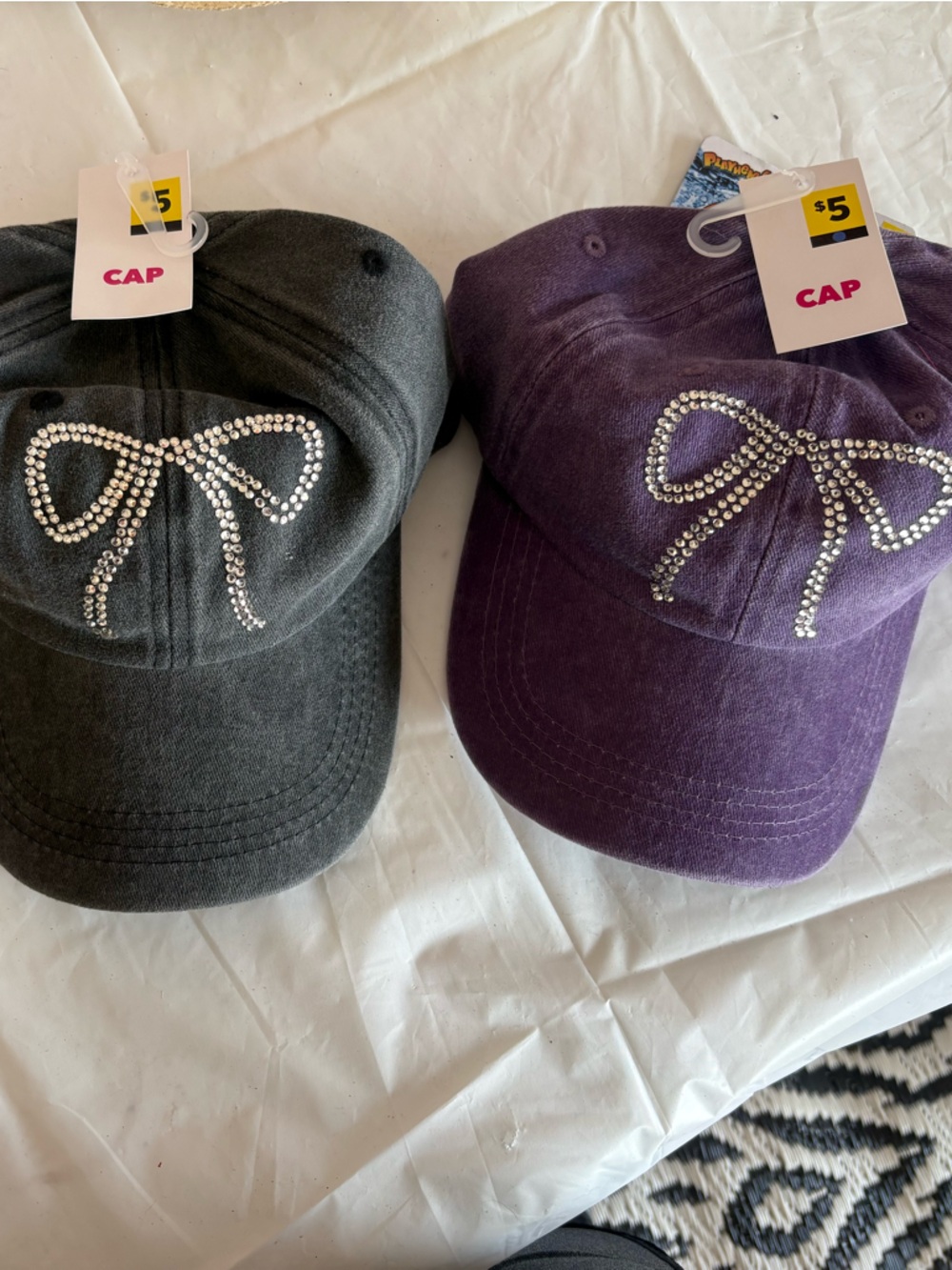 Rhinestone Bow Embellished Cap - Charcoal